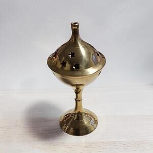 Vintage Brass Incense Burner with Lid, Star Cutouts – Made in India – Never Used